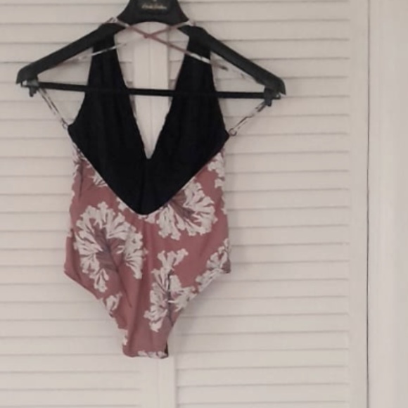 New Clube Bossa Bois De Amber plunge one piece swimsuit Mauve White Floral pink - Picture 2 of 8